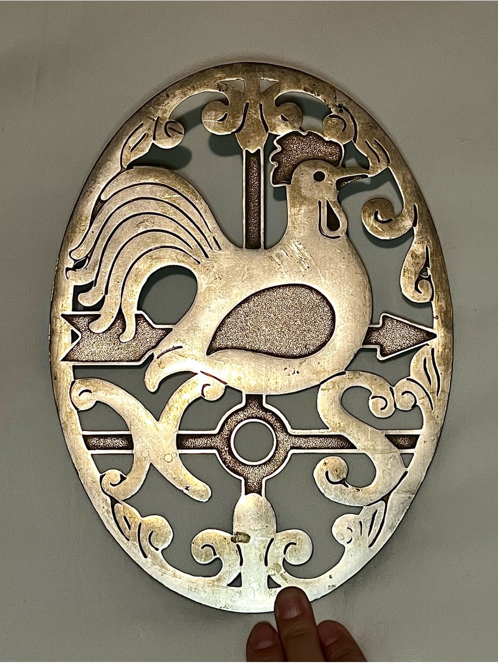 Vintage Metal Silver Color Rooster Weathervane Wall Art/Trivet